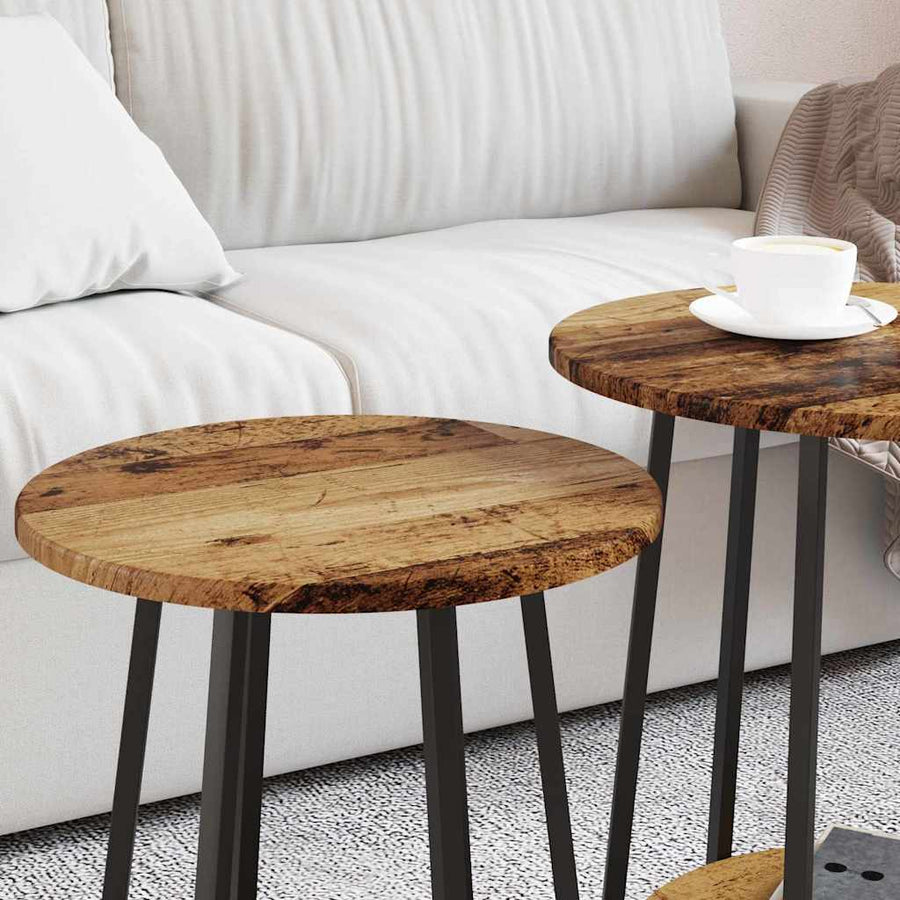 Bijzettafelset met plank 2 pcs Oud Hout en Zwart