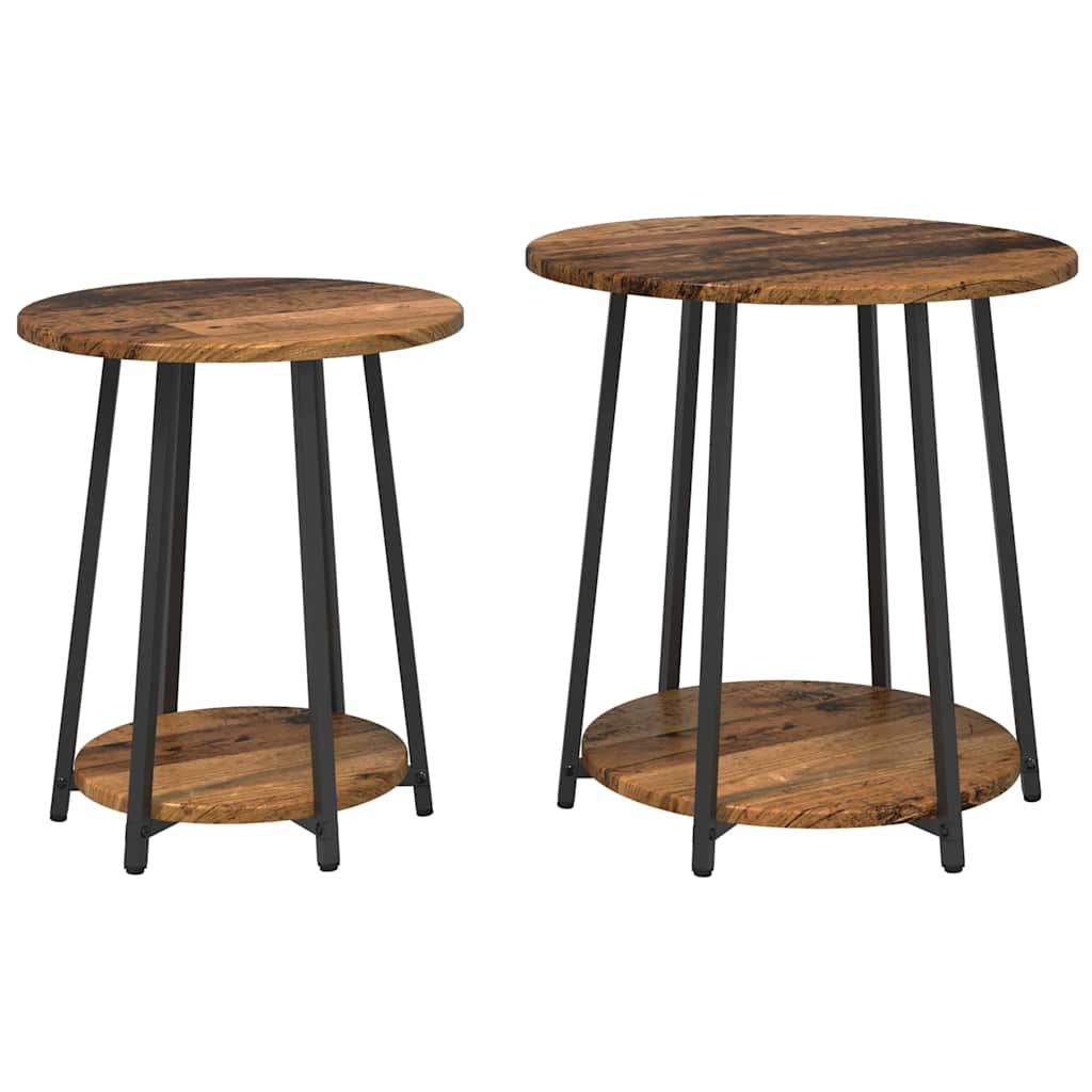 Bijzettafelset met plank 2 pcs Oud Hout en Zwart