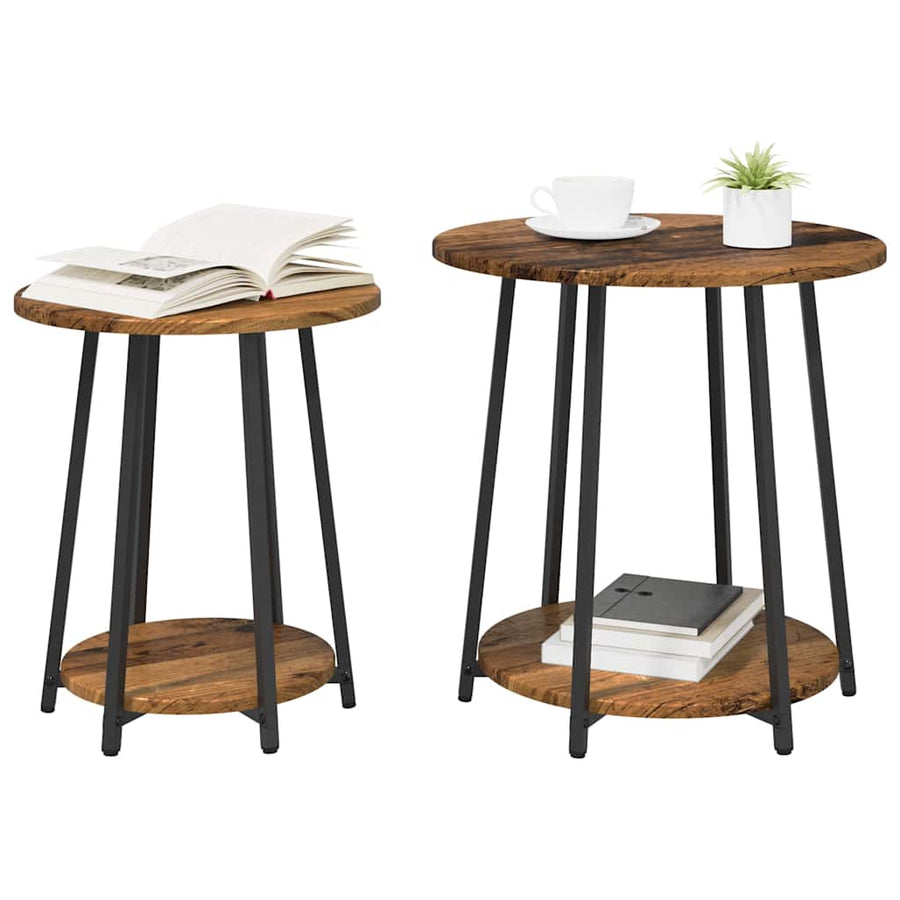 Bijzettafelset met plank 2 pcs Oud Hout en Zwart