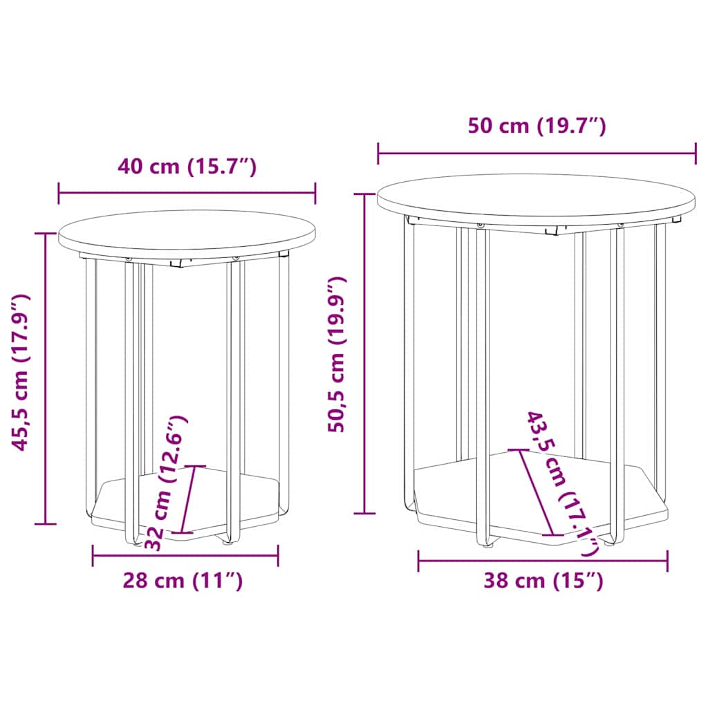 Bijzettafelset met plank 2 pcs Grijs
