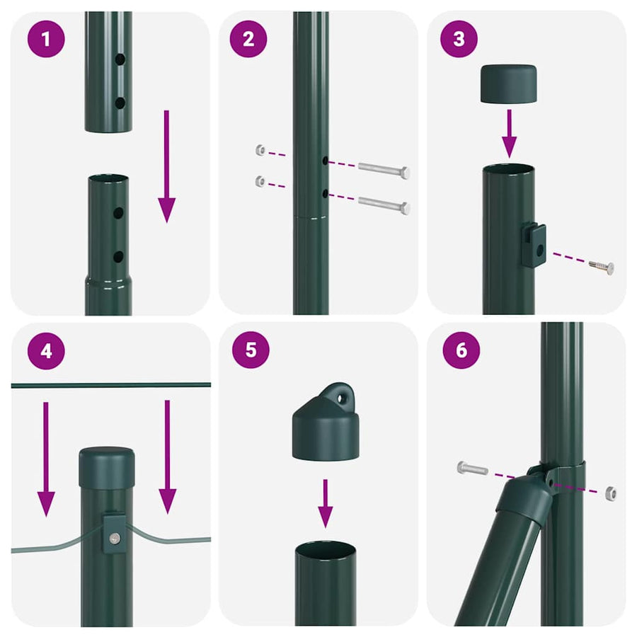 Afrasteringspaal Groen 10 x 1,5 m (36 mm gaas) Staal en PVC