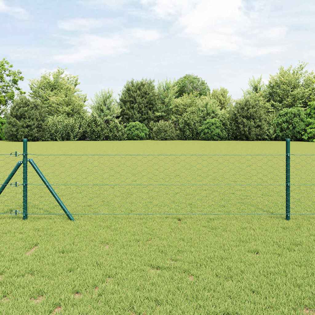 Afrasteringspaal Groen 25 x 0,4 m (50 mm gaas) Staal en PVC