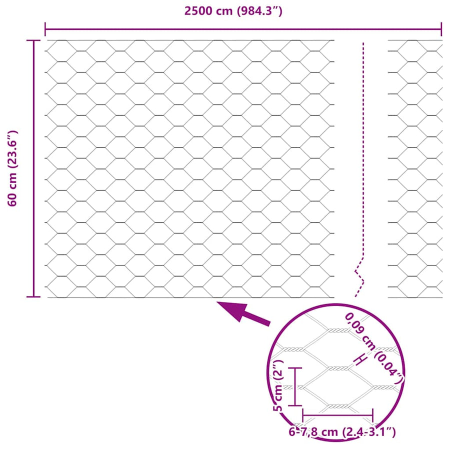 Afrasteringspaal Groen 25 x 0,6 m (50 mm gaas) Staal en PVC