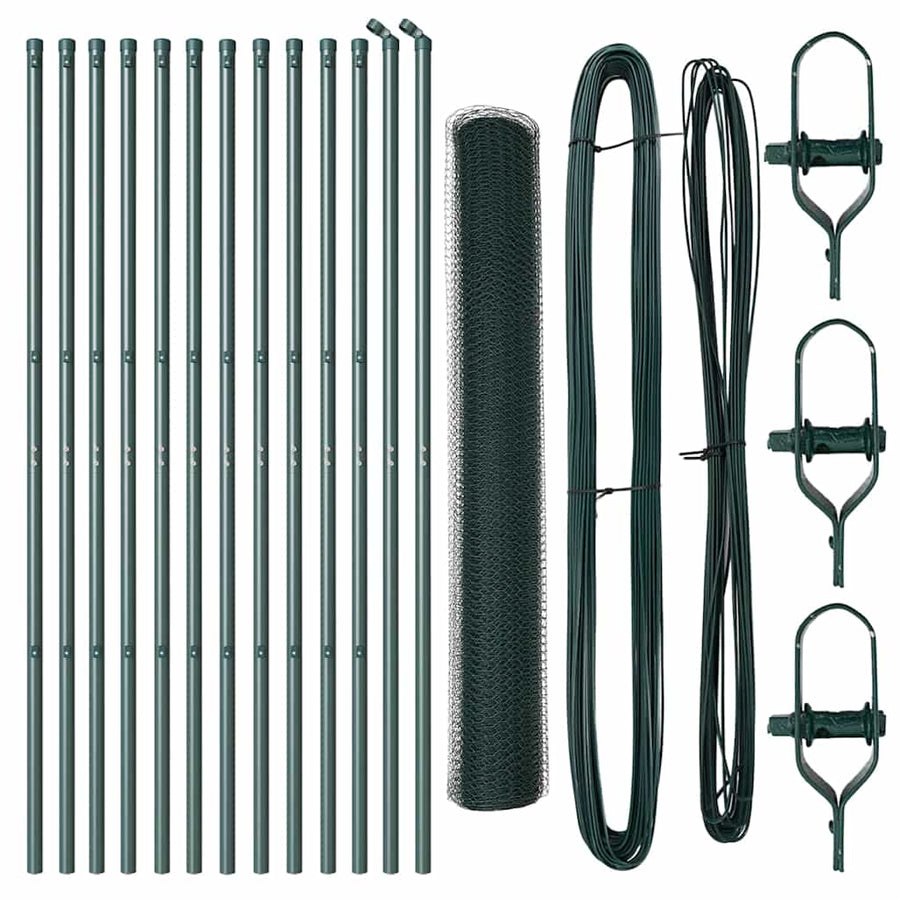 Afrasteringspaal Groen 25 x 1,4 m (25 mm gaas) Staal en PVC