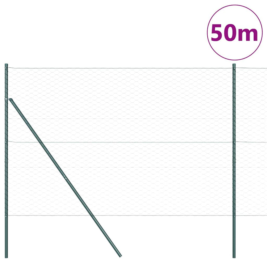 Afrasteringspaal Groen 50 x 1,5 m (50 mm gaas) Staal en PVC