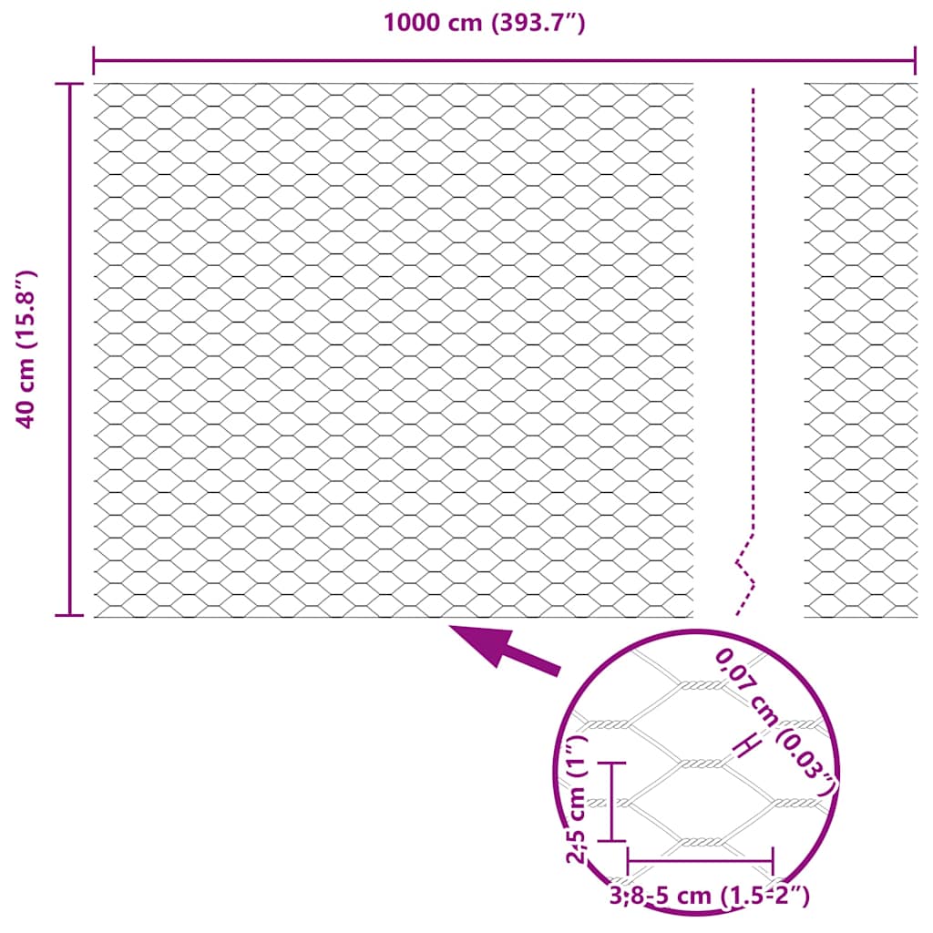 Afrasteringspaal Grijs 10 x 0,4 m (25 mm gaas) Staal en PVC