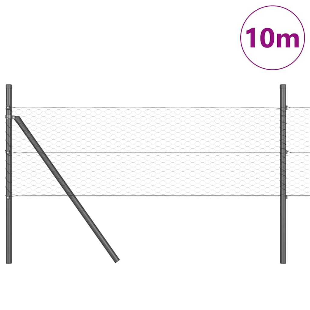 Afrasteringspaal Grijs 10 x 0,4 m (25 mm gaas) Staal en PVC
