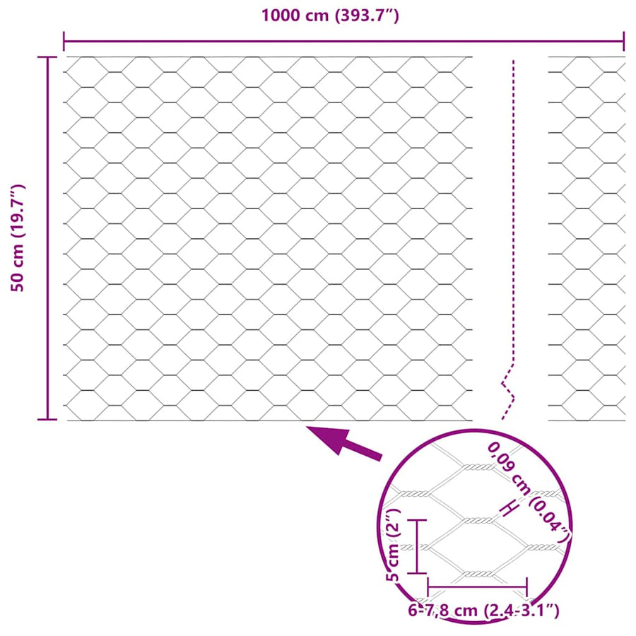 Afrasteringspaal Grijs 10 x 0,5 m (50 mm gaas) Staal en PVC