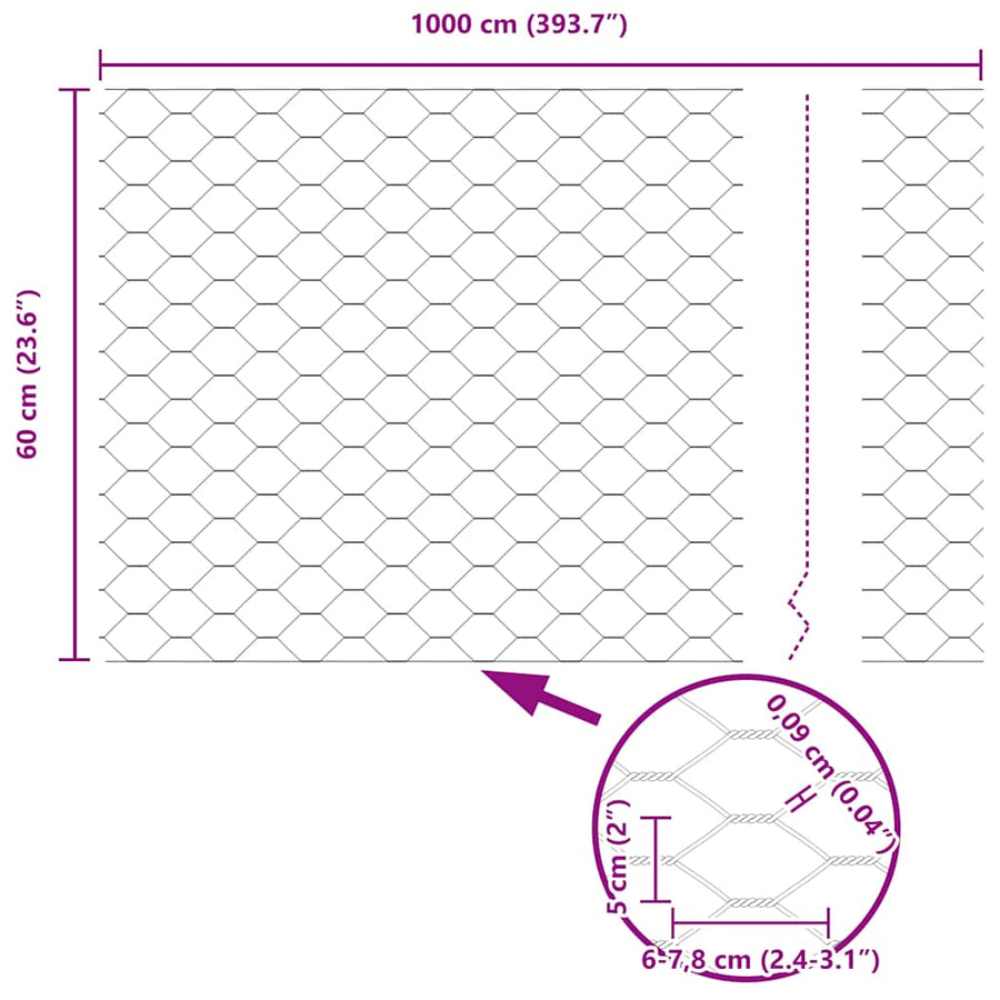 Afrasteringspaal Grijs 10 x 0,6 m (50 mm gaas) Staal en PVC