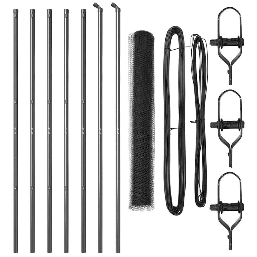 Afrasteringspaal Grijs 10 x 1 m (25 mm gaas) Staal en PVC