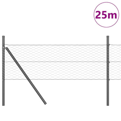 Afrasteringspaal Grijs 25 x 0,4 m (36 mm gaas) Staal en PVC