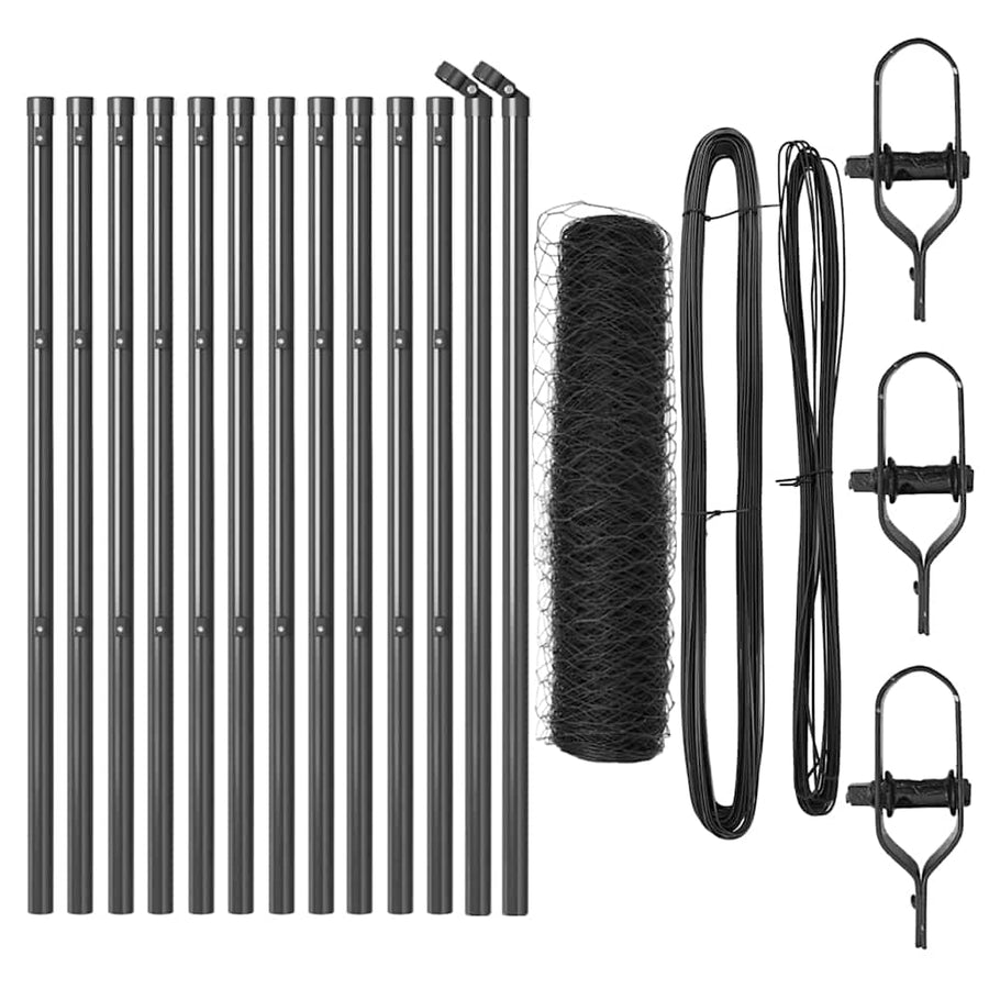 Afrasteringspaal Grijs 25 x 0,4 m (50 mm gaas) Staal en PVC