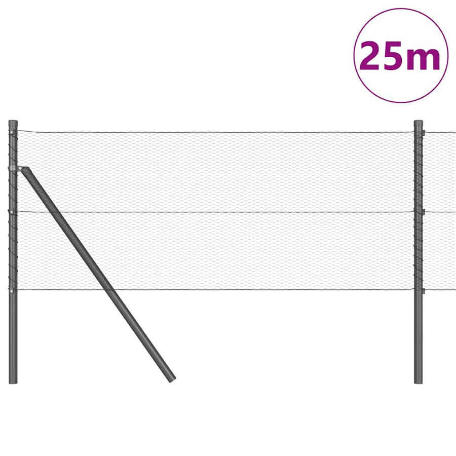 Afrasteringspaal Grijs 25 x 0,6 m (13 mm gaas) Staal en PVC