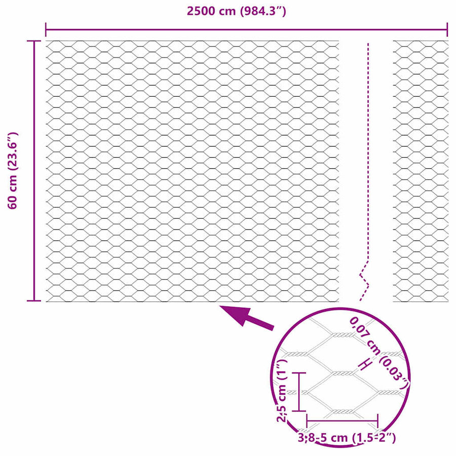 Afrasteringspaal Grijs 25 x 0,6 m (25 mm gaas) Staal en PVC
