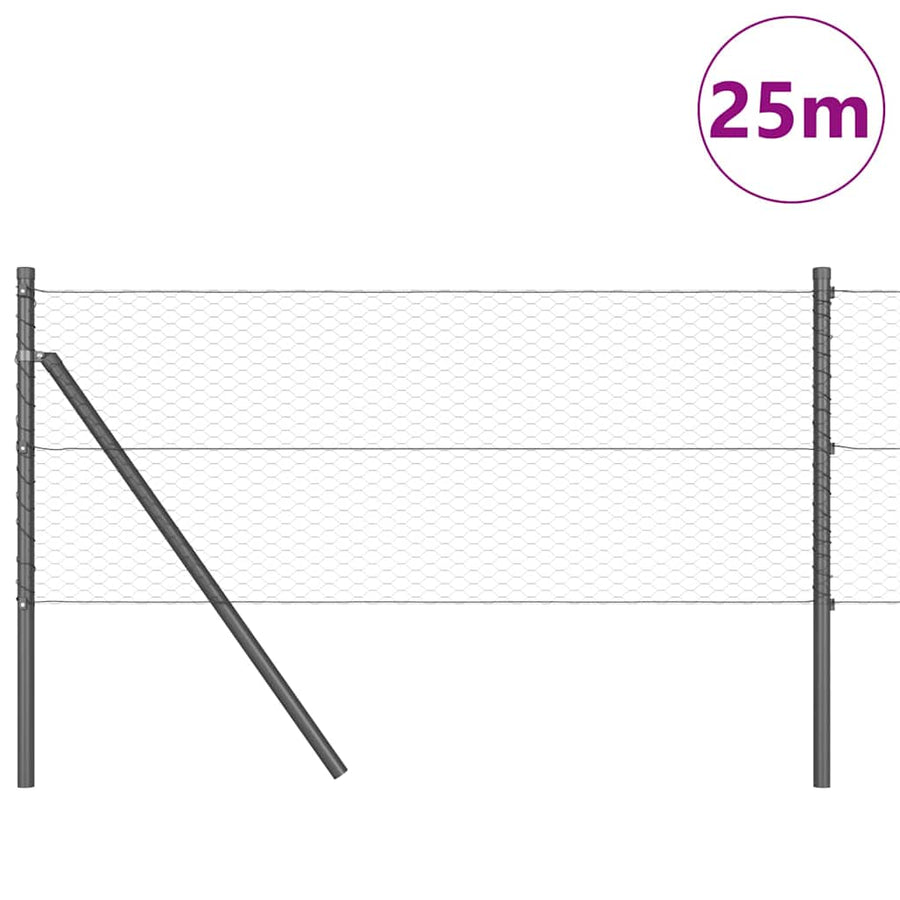 Afrasteringspaal Grijs 25 x 0,6 m (25 mm gaas) Staal en PVC