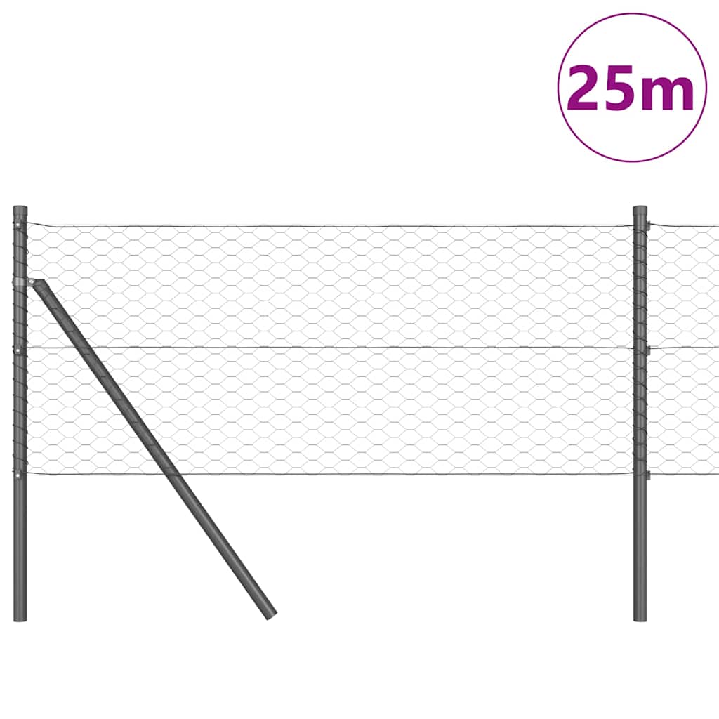 Afrasteringspaal Grijs 25 x 0,6 m (36 mm gaas) Staal en PVC