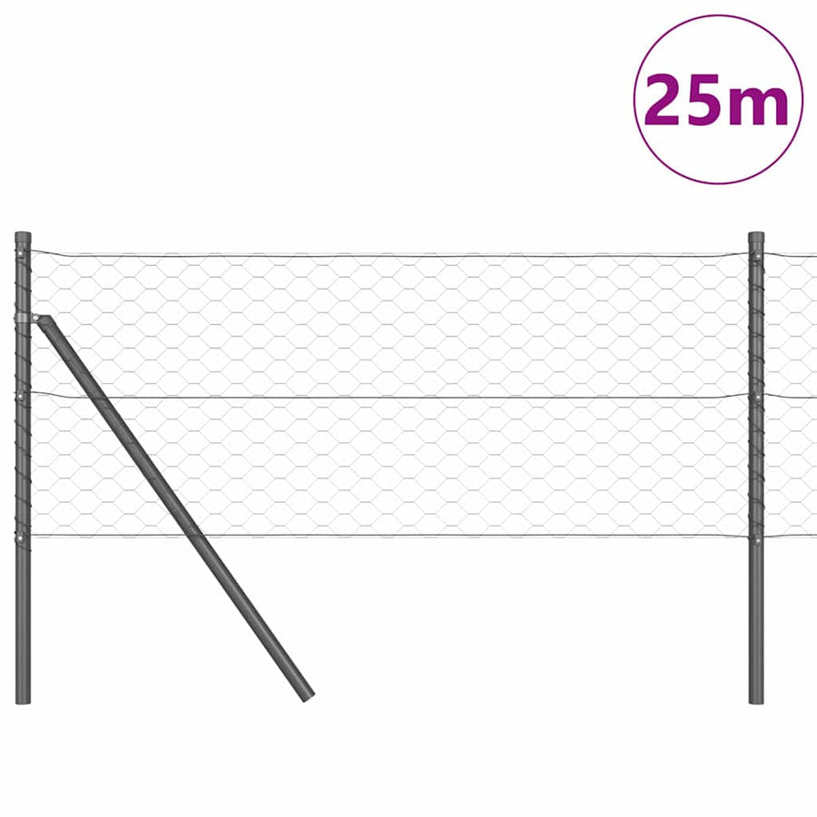 Afrasteringspaal Grijs 25 x 0,6 m (50 mm gaas) Staal en PVC