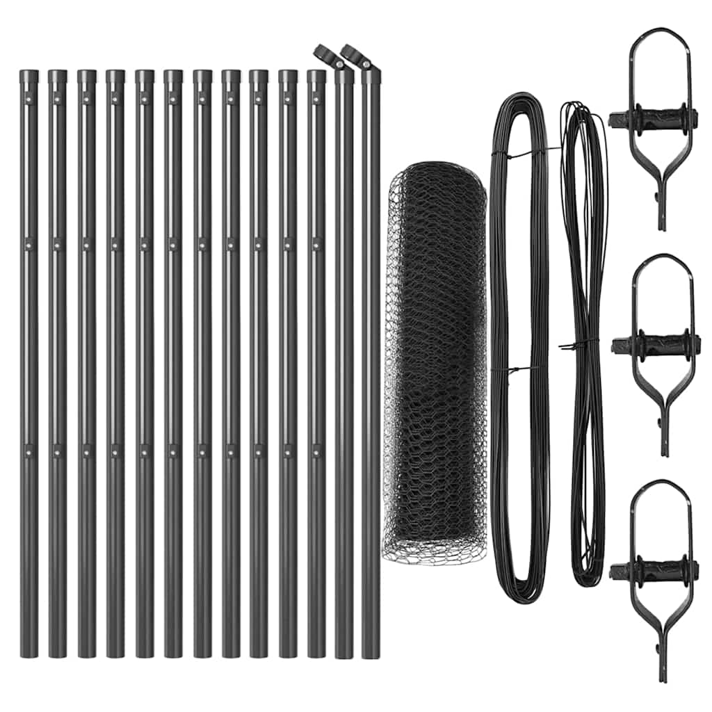 Afrasteringspaal Grijs 25 x 0,8 m (13 mm gaas) Staal en PVC