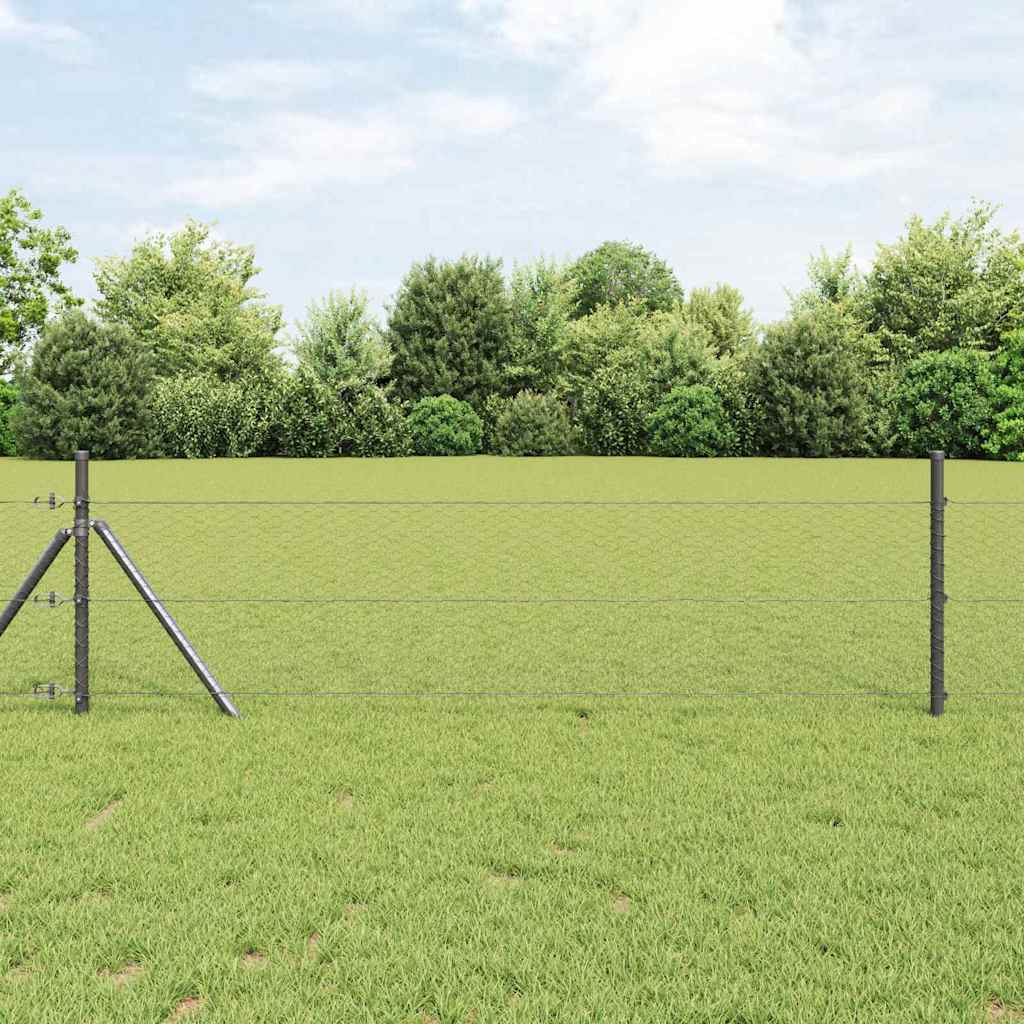 Afrasteringspaal Grijs 25 x 0,8 m (25 mm gaas) Staal en PVC