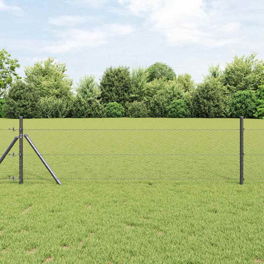 Afrasteringspaal Grijs 25 x 0,8 m (25 mm gaas) Staal en PVC