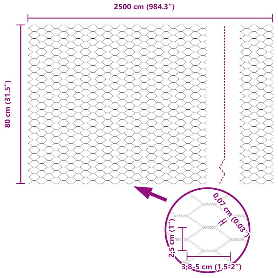 Afrasteringspaal Grijs 25 x 0,8 m (25 mm gaas) Staal en PVC