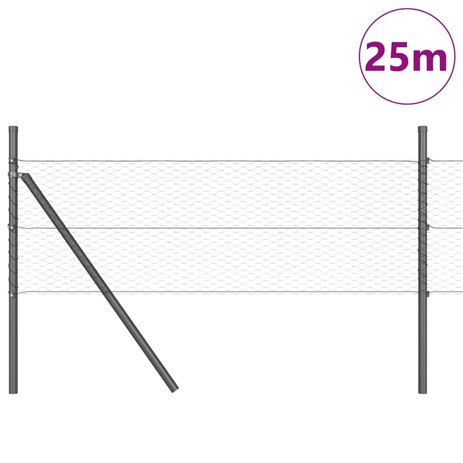 Afrasteringspaal Grijs 25 x 0,8 m (25 mm gaas) Staal en PVC