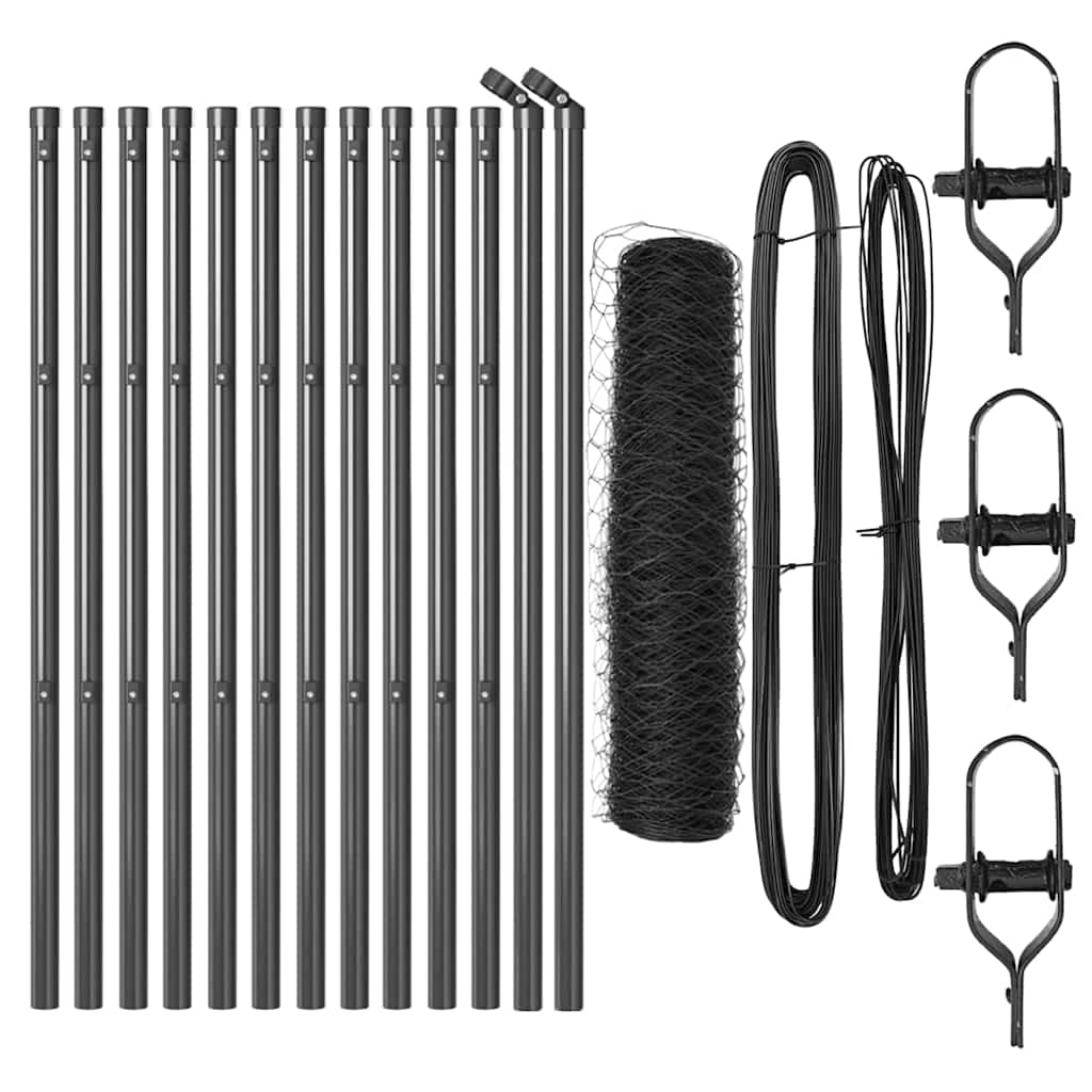 Afrasteringspaal Grijs 25 x 0,8 m (36 mm gaas) Staal en PVC