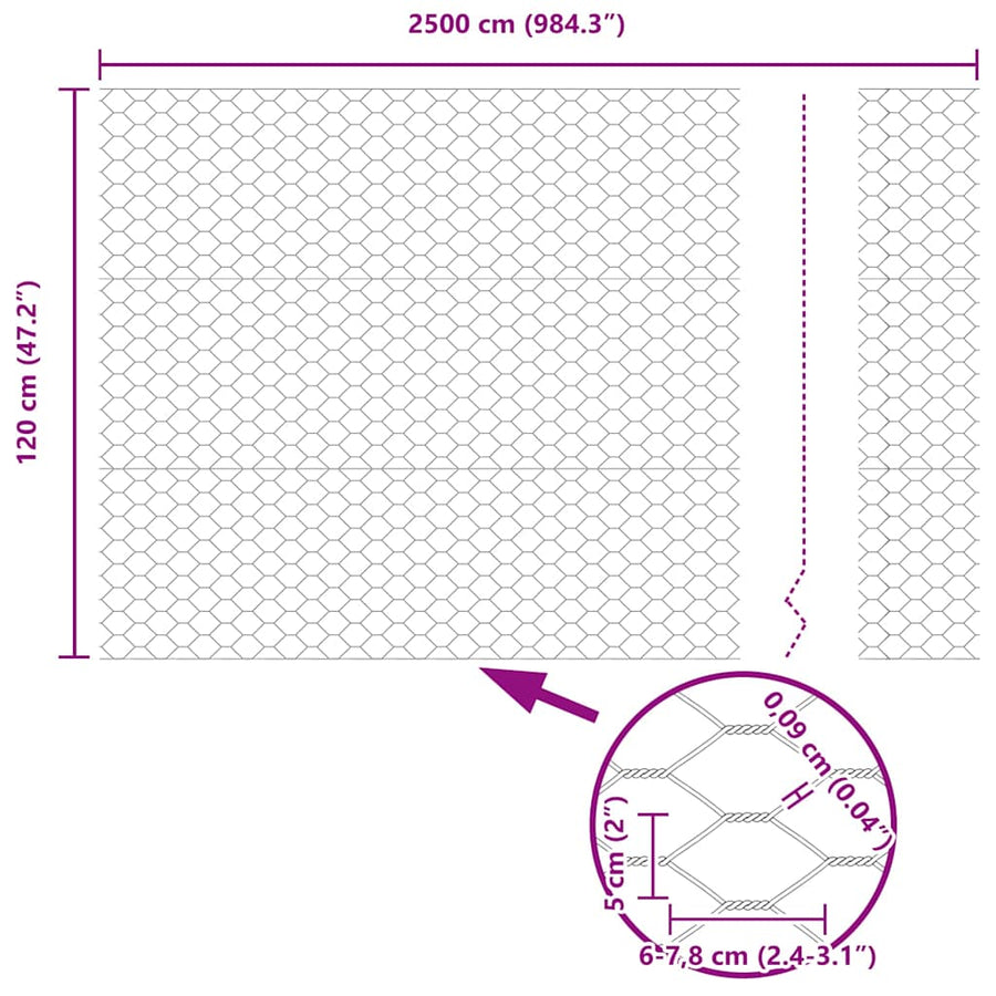 Afrasteringspaal Grijs 25 x 1,2 m (50 mm gaas) Staal
