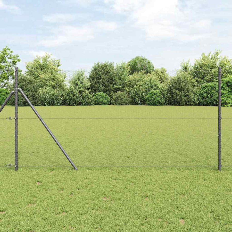 Afrasteringspaal Grijs 25 x 1,4 m (25 mm gaas) Staal en PVC