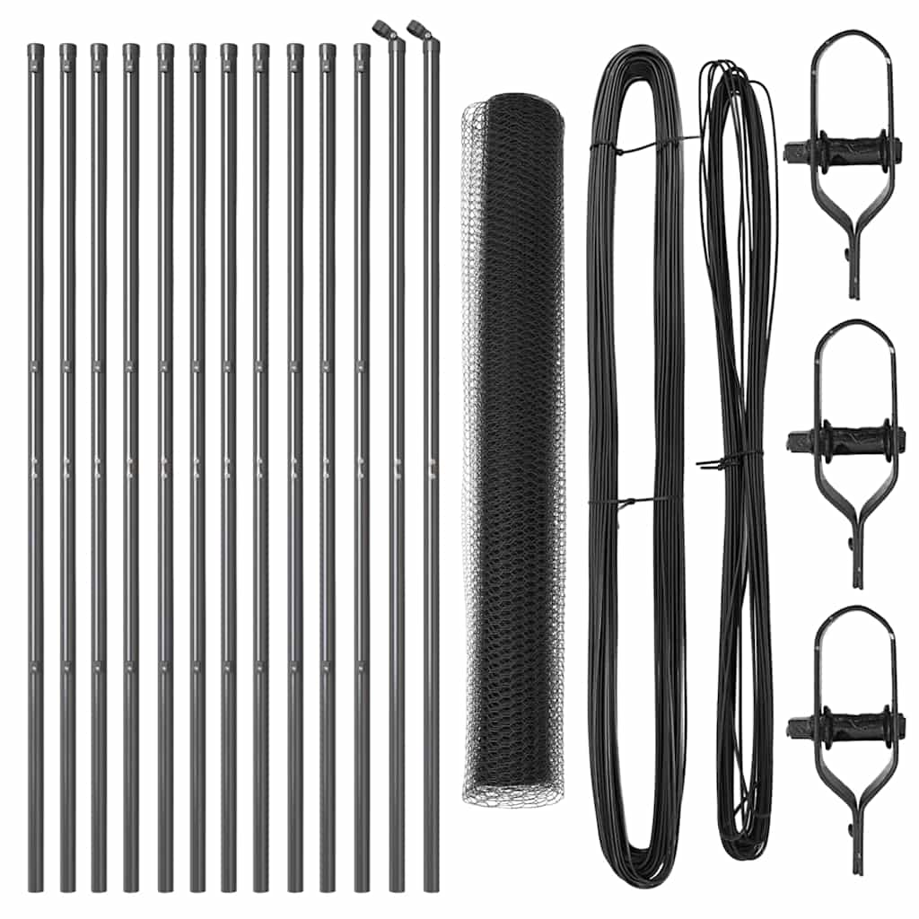 Afrasteringspaal Grijs 25 x 1,4 m (25 mm gaas) Staal en PVC