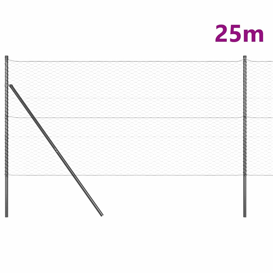 Afrasteringspaal Grijs 25 x 1,4 m (36 mm gaas) Staal en PVC