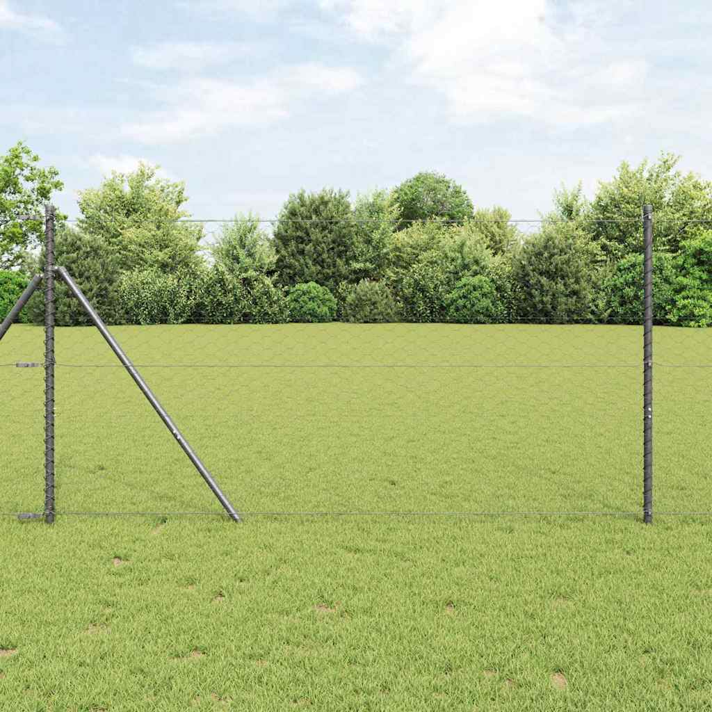 Afrasteringspaal Grijs 25 x 1,4 m (50 mm gaas) Staal en PVC