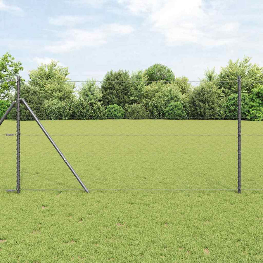 Afrasteringspaal Grijs 25 x 1,4 m (50 mm gaas) Staal en PVC