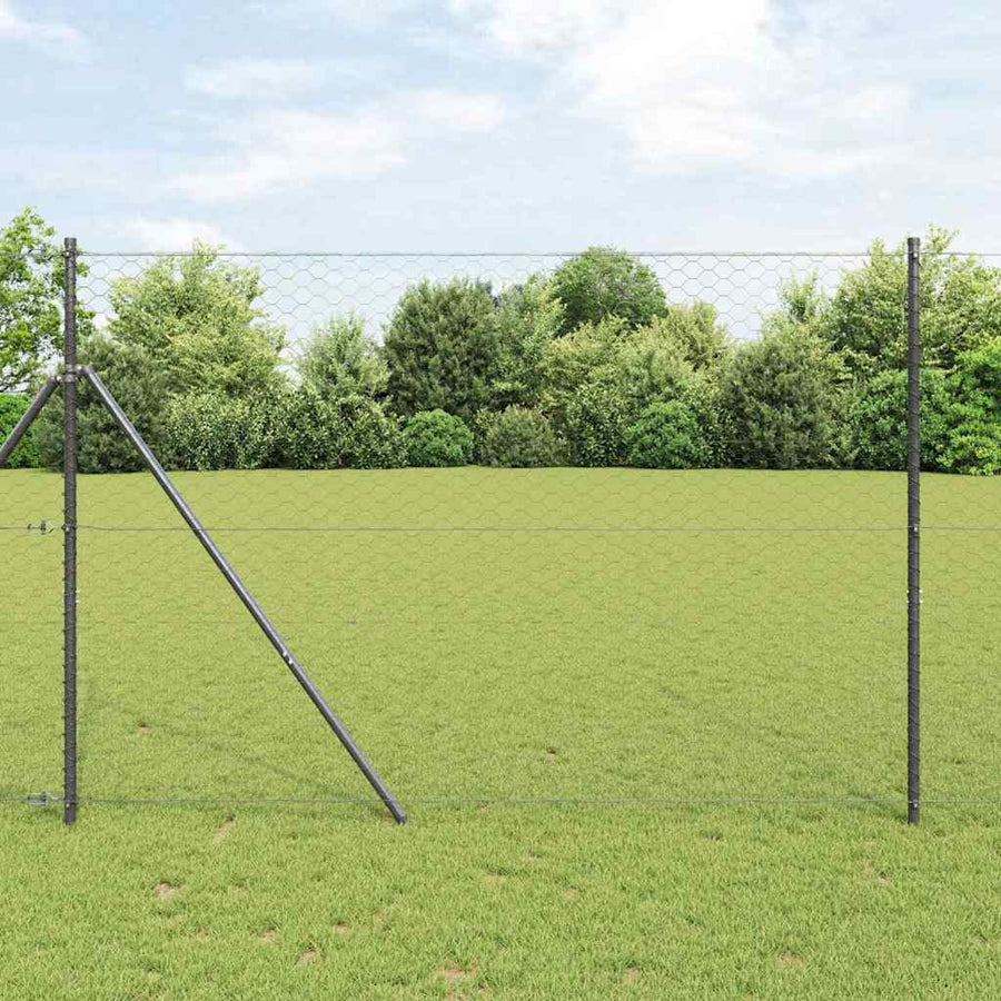 Afrasteringspaal Grijs 25 x 1,6 m (50 mm gaas) Staal en PVC
