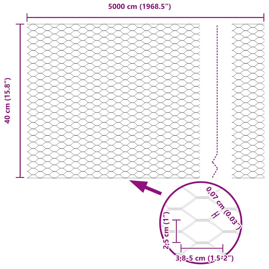 Afrasteringspaal Grijs 50 x 0,4 m (25 mm gaas) Staal en PVC