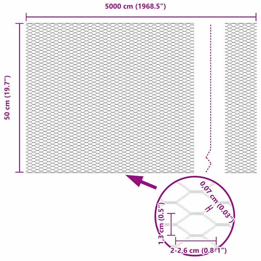 Afrasteringspaal Grijs 50 x 0,5 m (13 mm gaas) Staal en PVC