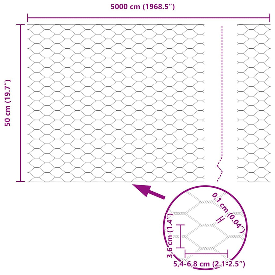 Afrasteringspaal Grijs 50 x 0,5 m (36 mm gaas) Staal en PVC