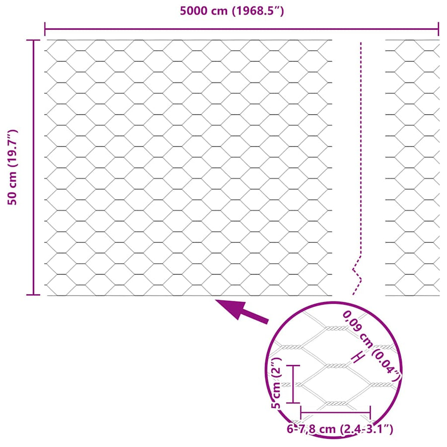 Afrasteringspaal Grijs 50 x 0,5 m (50 mm gaas) Staal en PVC