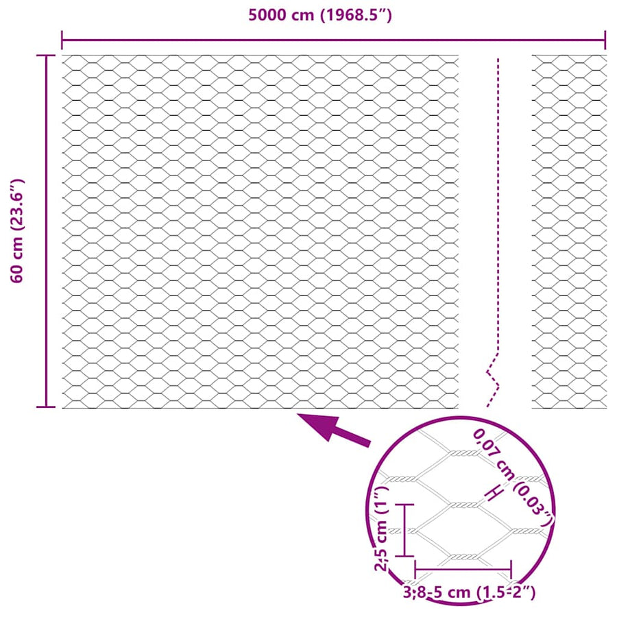 Afrasteringspaal Grijs 50 x 0,6 m (25 mm gaas) Staal en PVC