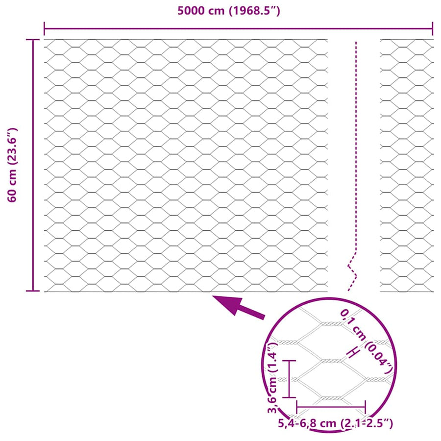 Afrasteringspaal Grijs 50 x 0,6 m (36 mm gaas) Staal en PVC
