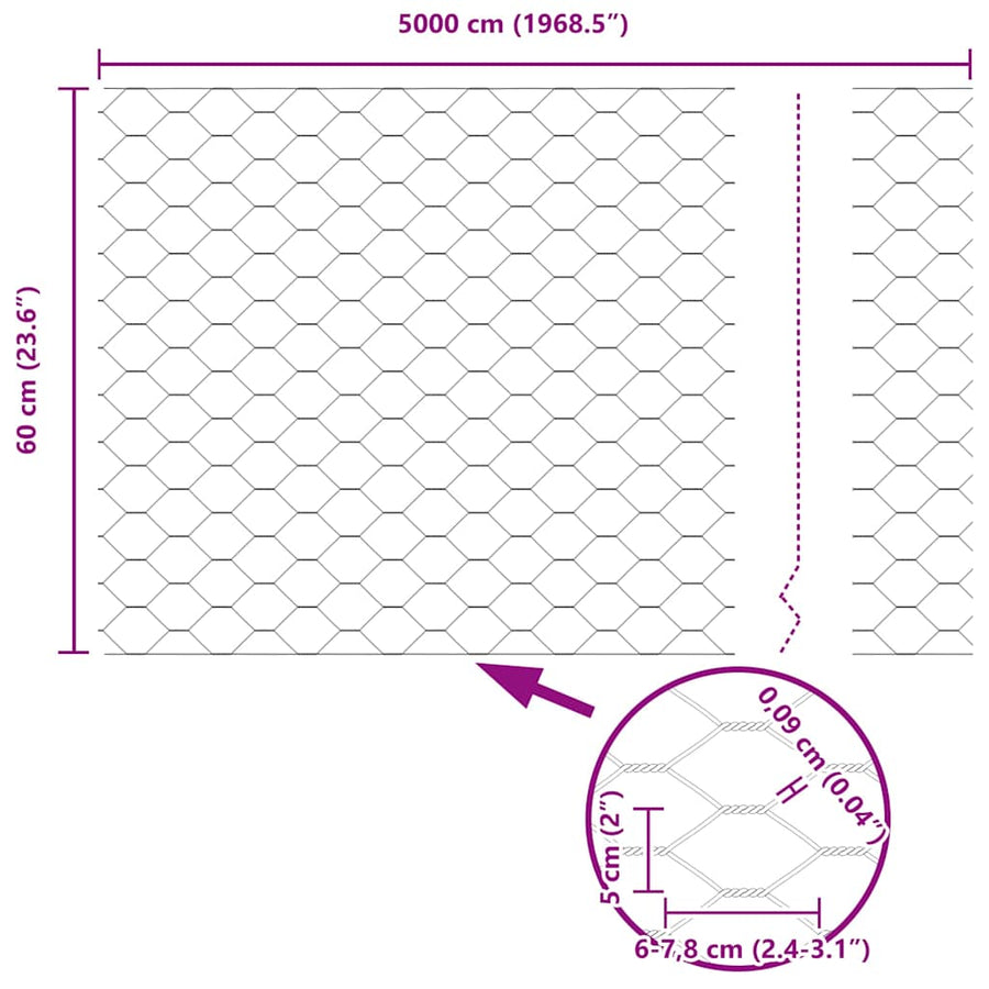 Afrasteringspaal Grijs 50 x 0,6 m (50 mm gaas) Staal en PVC