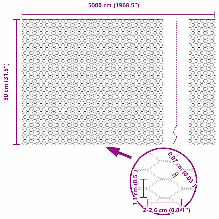 Afrasteringspaal Grijs 50 x 0,8 m (13 mm gaas) Staal en PVC