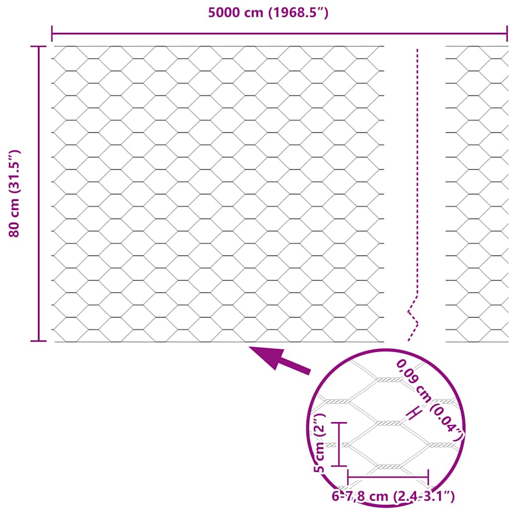 Afrasteringspaal Grijs 50 x 0,8 m (50 mm gaas) Staal en PVC