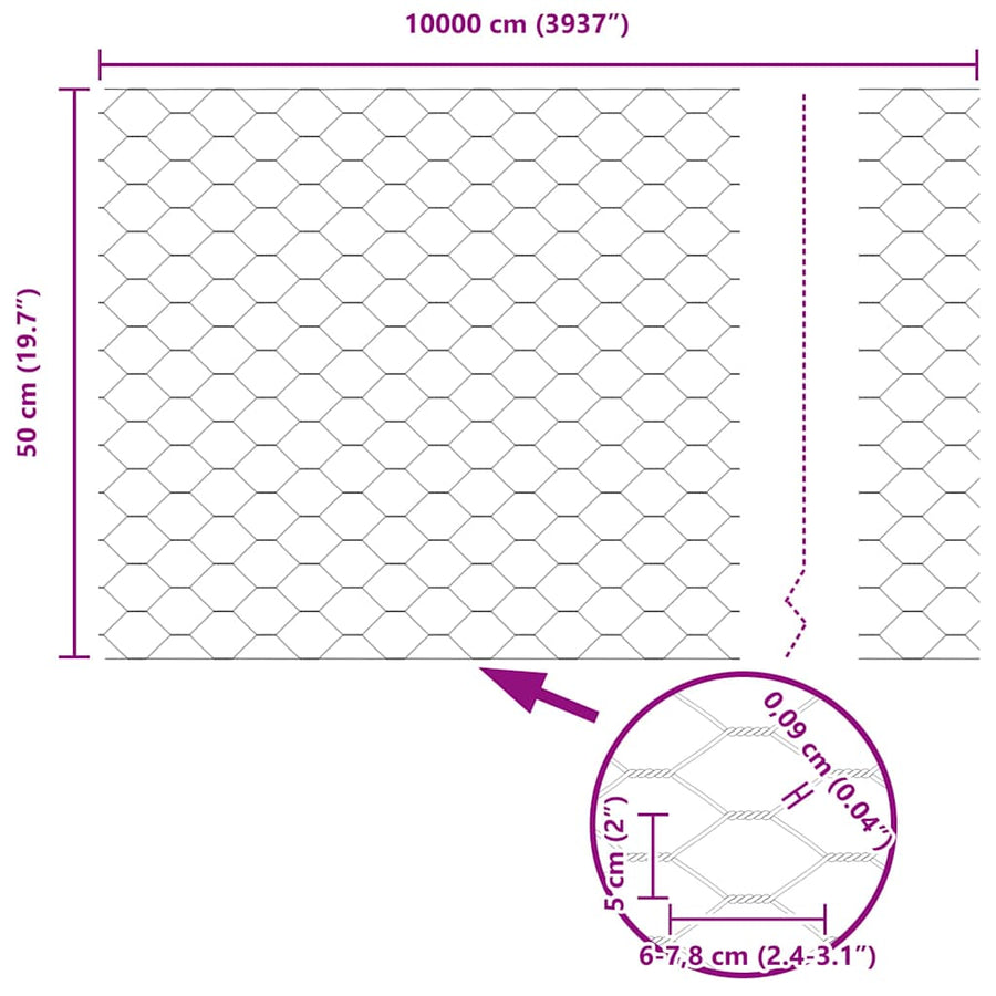 Afrasteringspaal Grijs 100 x 0,5 m (50 mm gaas) Staal en PVC