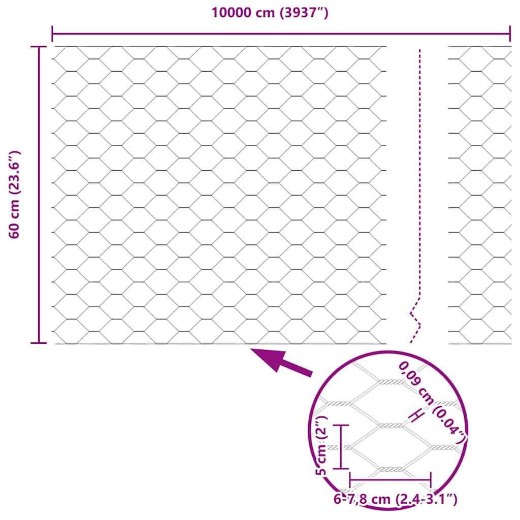 Afrasteringspaal Grijs 100 x 0,6 m (50 mm gaas) Staal en PVC