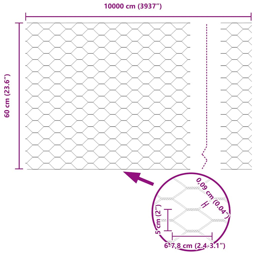 Afrasteringspaal Grijs 100 x 0,6 m (50 mm gaas) Staal en PVC