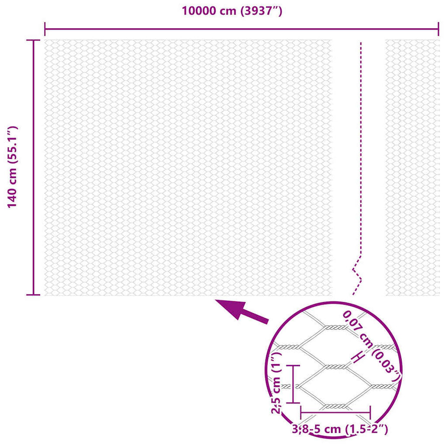 Afrasteringspaal Grijs 100 x 1,4 m (25 mm gaas) Staal en PVC