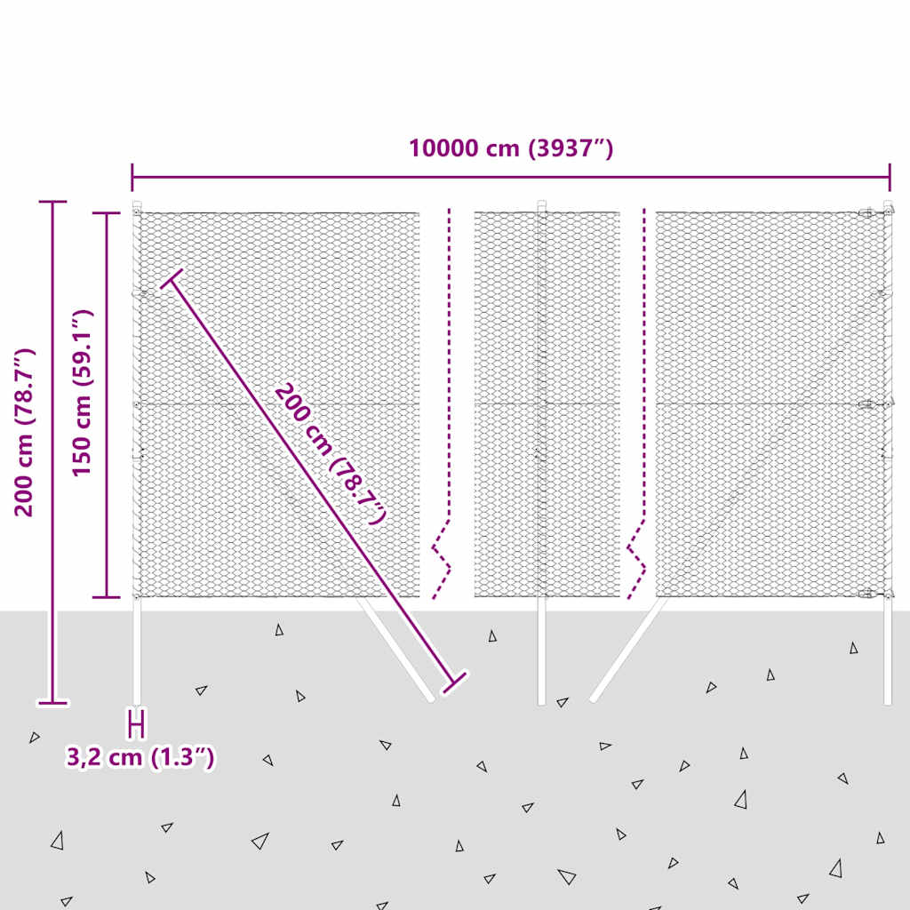 Afrasteringspaal Grijs 100 x 1,5 m (25 mm gaas) Staal en PVC