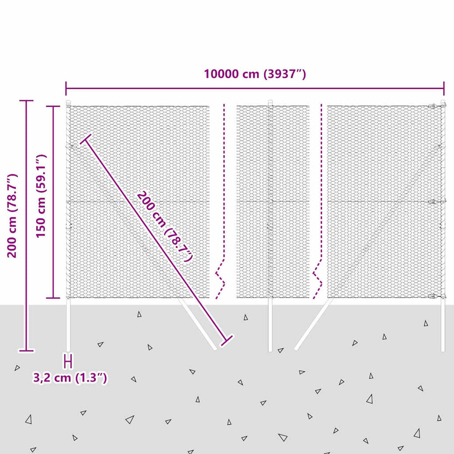Afrasteringspaal Grijs 100 x 1,5 m (25 mm gaas) Staal en PVC