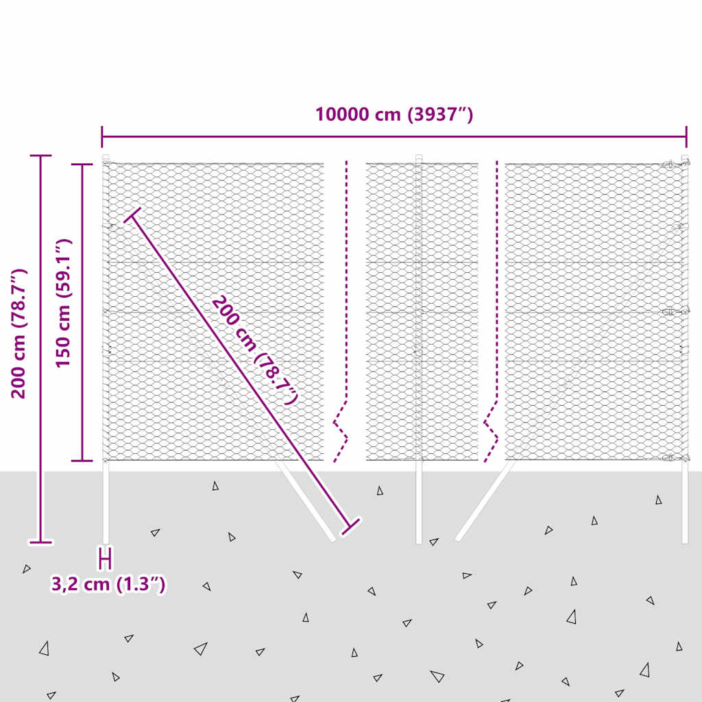 Afrasteringspaal Grijs 100 x 1,5 m (36 mm gaas) Staal en PVC